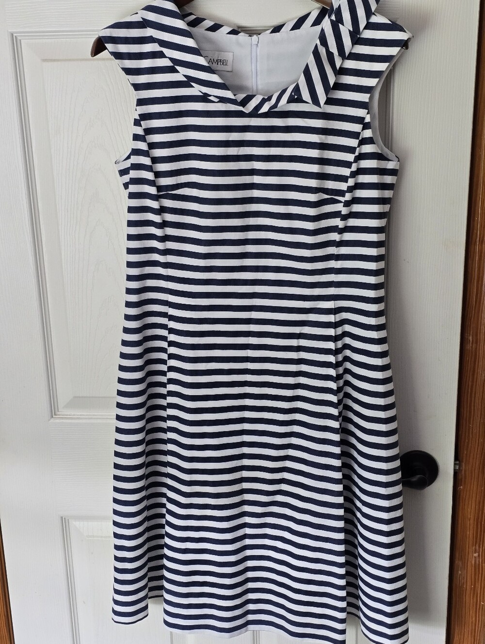 Sara Campbell Navy and White Striped Sleeveless Fit-and-Flare Dress - Picture 11 of 12